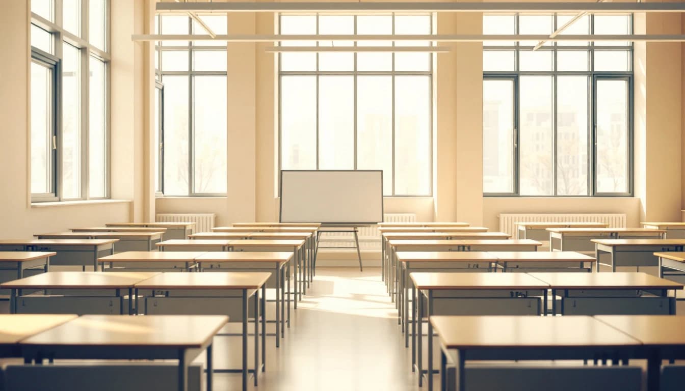 A bright, calm examination hall — sitting a German certificate exam