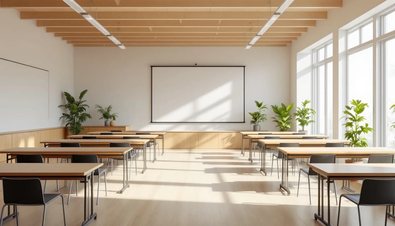 A bright, modern SpraViva language classroom in Vilnius