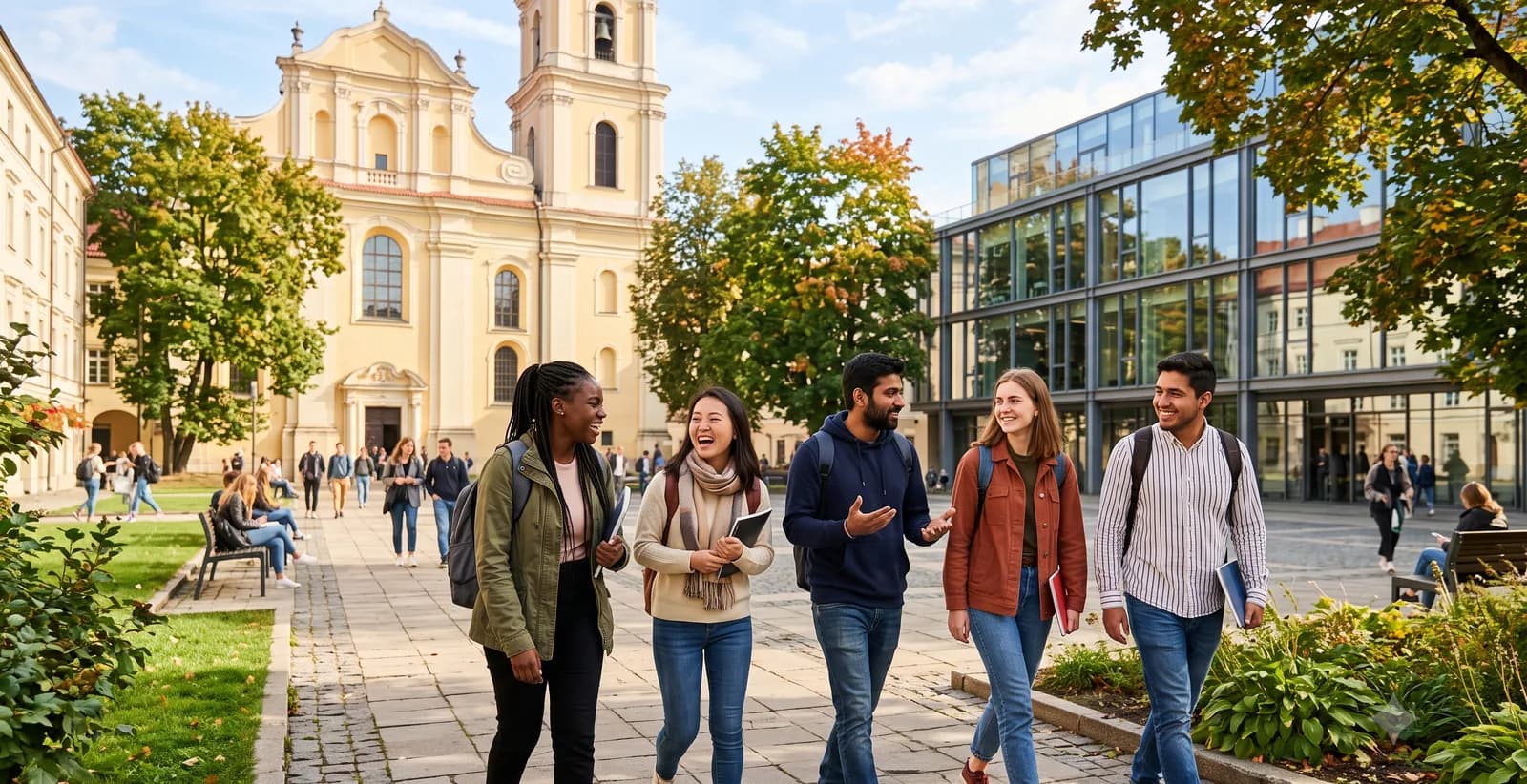 International students on a university campus in the Baltics