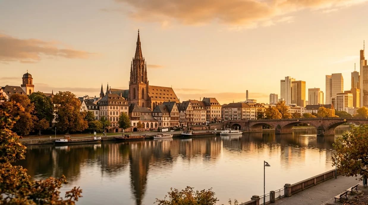 A German city skyline at golden hour — training and building a career in Germany via Ausbildung from Bangladesh